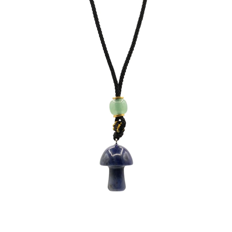 Cord Necklace Gemstone Pendant - Sodalite Mushroom Pendants