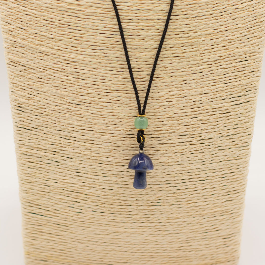 Cord Necklace Gemstone Pendant - Sodalite Mushroom Pendants