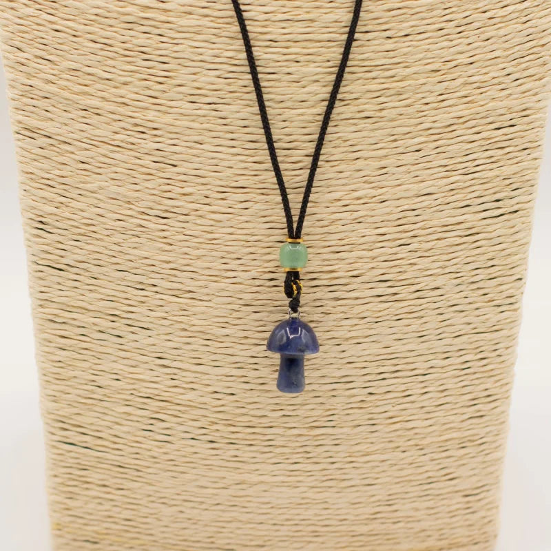 Cord Necklace Gemstone Pendant - Sodalite Mushroom Pendants
