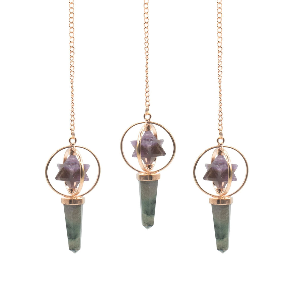 Cosmic Navigator- Two Piece Spinning Merkaba Star in Copper Pendulum - Amethyst & Labradorite Special Gemstone Pendulums