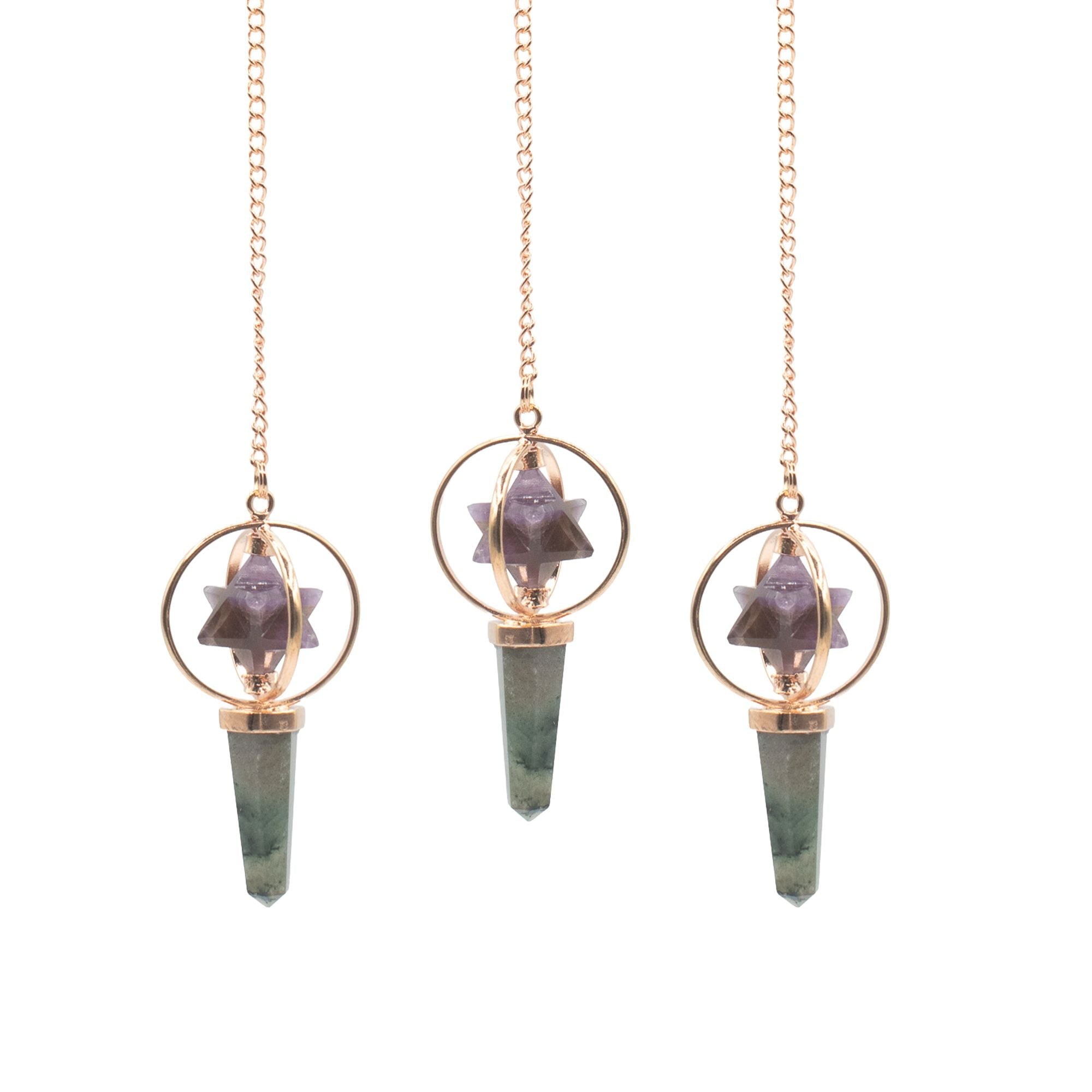 Cosmic Navigator- Two Piece Spinning Merkaba Star in Copper Pendulum - Amethyst & Labradorite Special Gemstone Pendulums