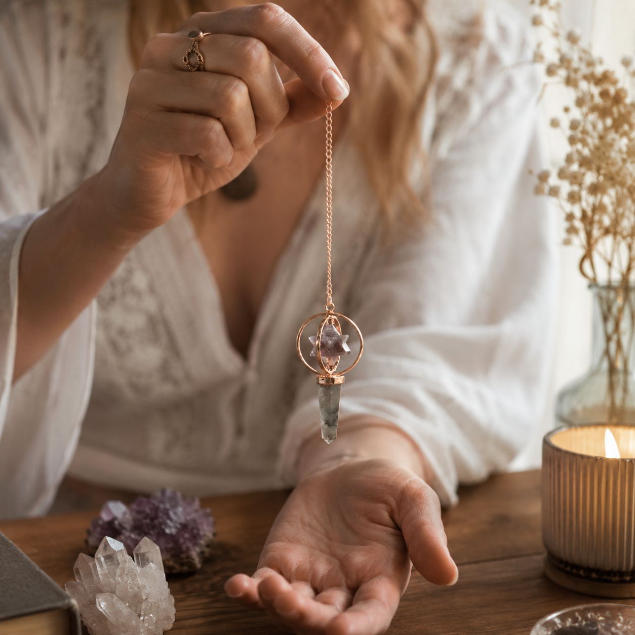 Cosmic Navigator- Two Piece Spinning Merkaba Star in Copper Pendulum - Amethyst & Labradorite Special Gemstone Pendulums