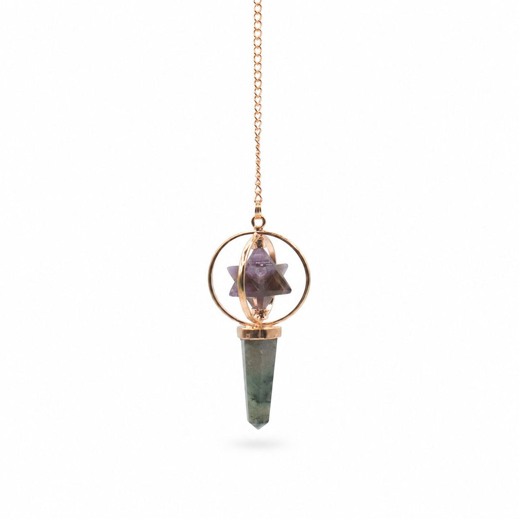 Cosmic Navigator- Two Piece Spinning Merkaba Star in Copper Pendulum - Amethyst & Labradorite Special Gemstone Pendulums
