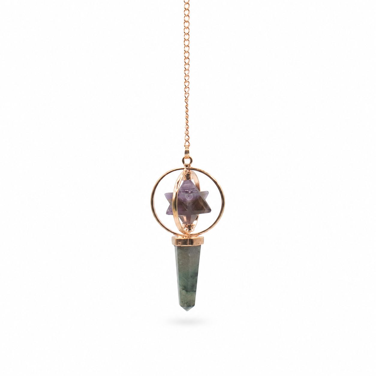 Cosmic Navigator- Two Piece Spinning Merkaba Star in Copper Pendulum - Amethyst & Labradorite Special Gemstone Pendulums