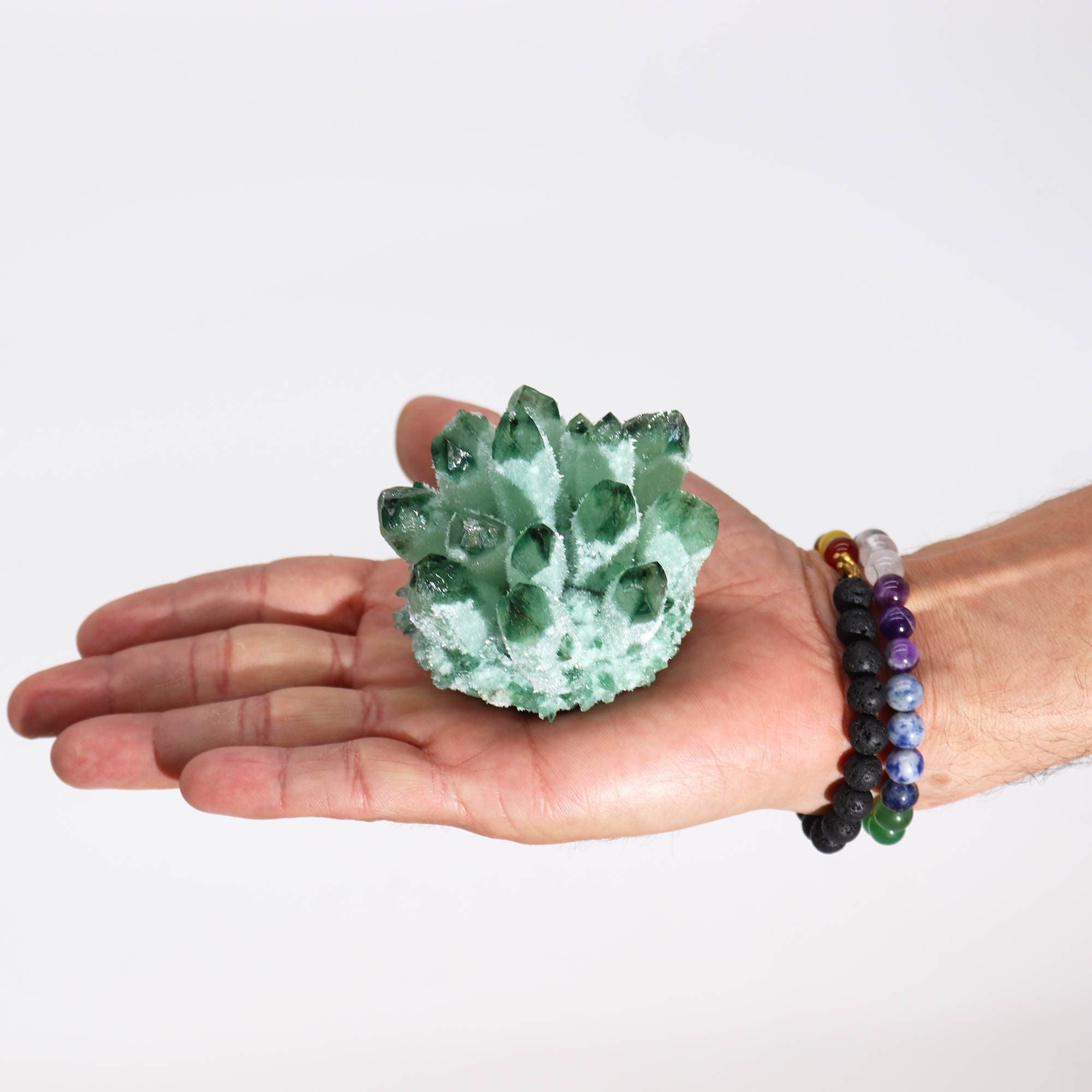 Crafted Quartz Cluster - Green Ghost Quartz - Coloured Calcite Geodes