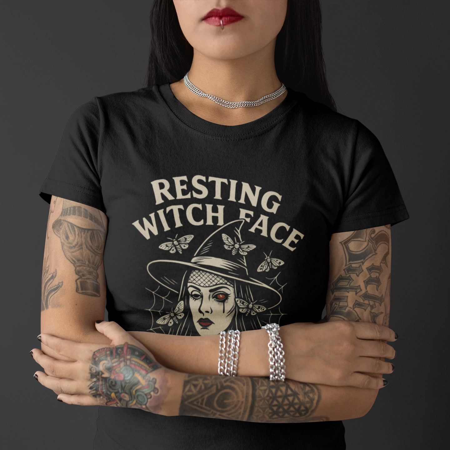 Resting Witch Face T-Shirt – Punny Witch Design with Moths - T-shirt