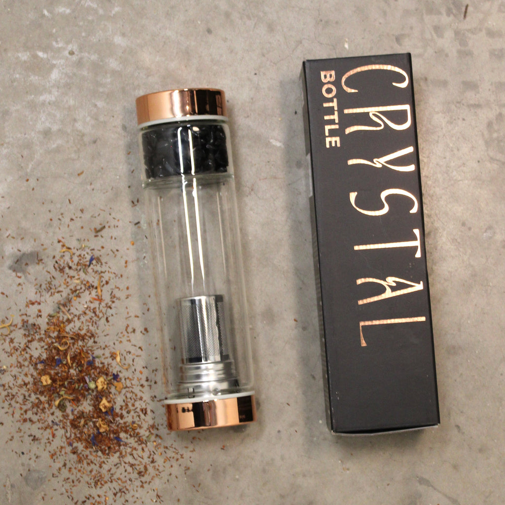 Crystal Glass Tea Infuser Bottle - Rose Gold - Amethyst From Witch, Please!