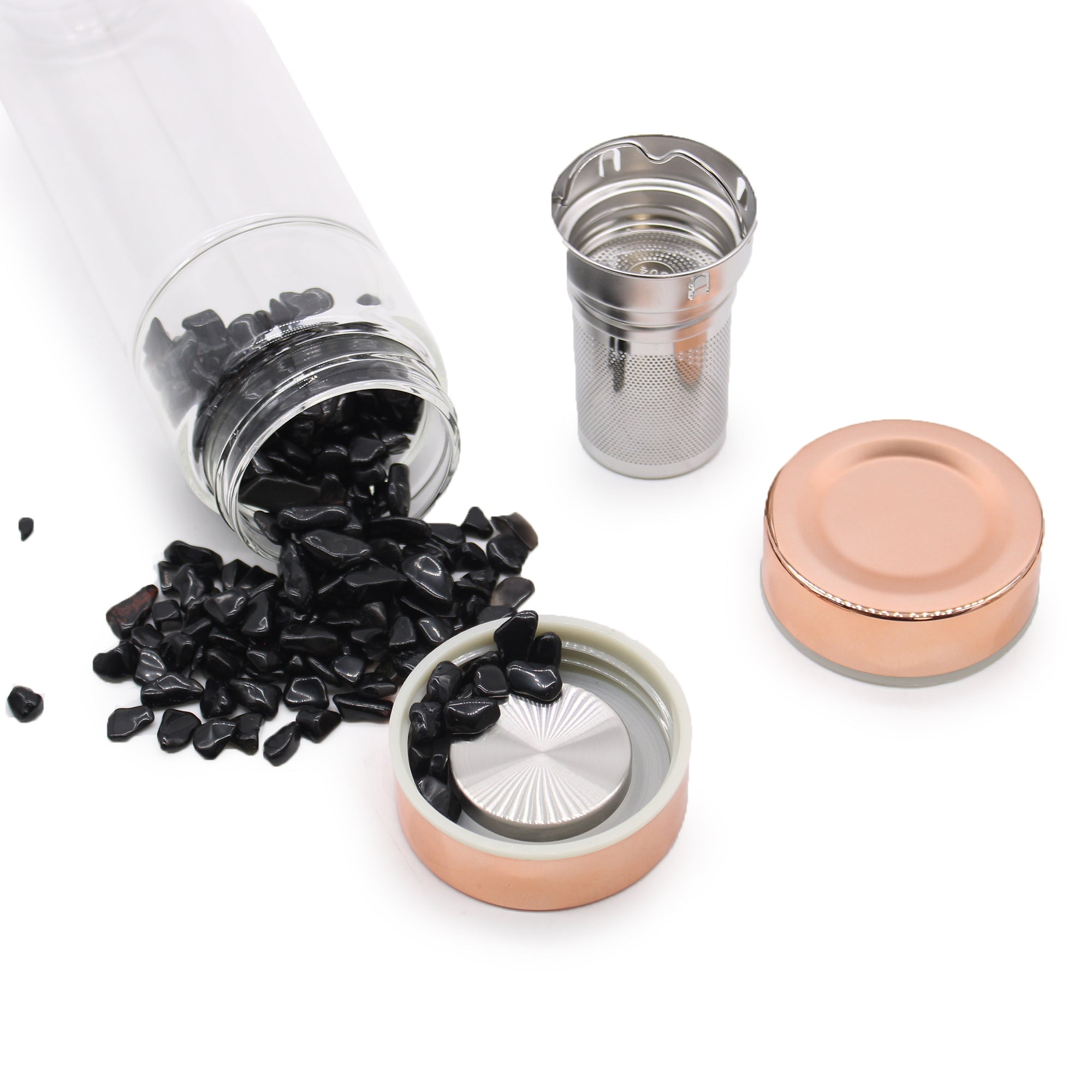 Crystal Glass Tea Infuser Bottle - Rose Gold - Red Jasper From Witch, Please!