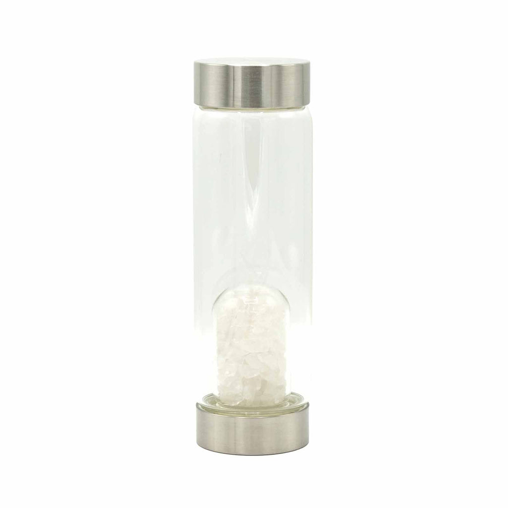 Crystal Infused Glass Water Bottle - Cleansing Clear Quartz - Chips 500 ml
