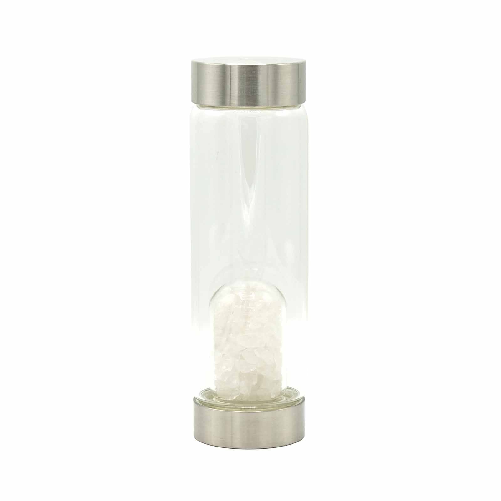 Crystal Infused Glass Water Bottle - Cleansing Clear Quartz - Chips 500 ml
