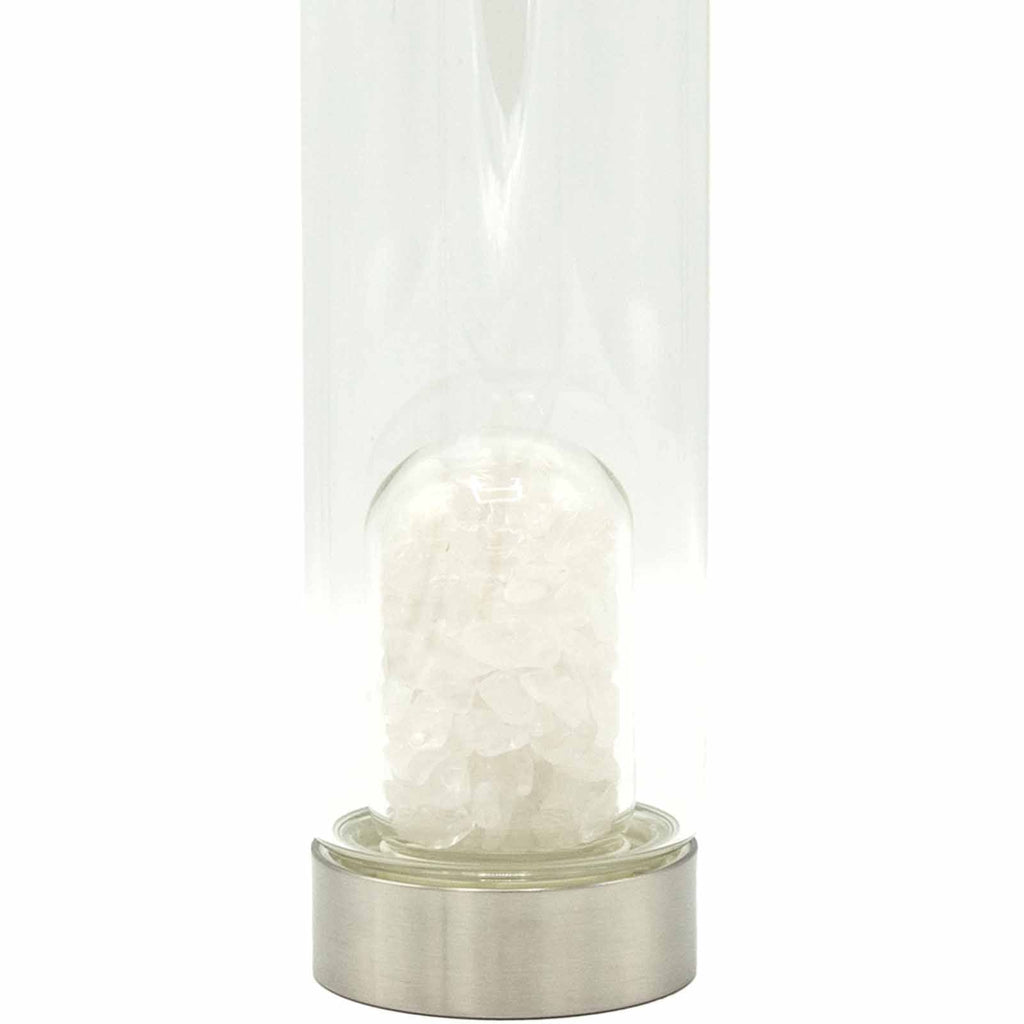 Crystal Infused Glass Water Bottle - Cleansing Clear Quartz - Chips 500 ml