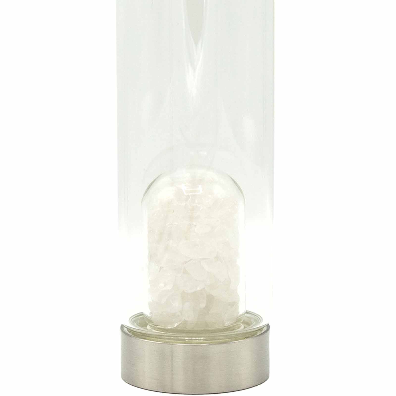Crystal Infused Glass Water Bottle - Cleansing Clear Quartz - Chips 500 ml