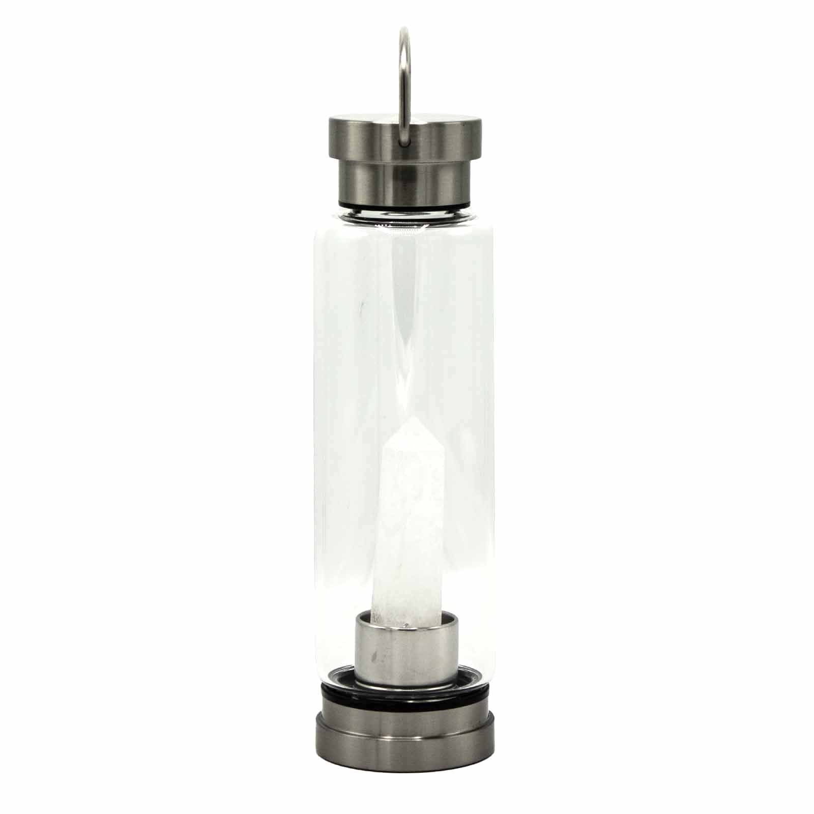 Crystal Infused Glass Water Bottle - Cleansing Clear Quartz - Obelisk - Crystal Infused Glass Bottle 500 ml