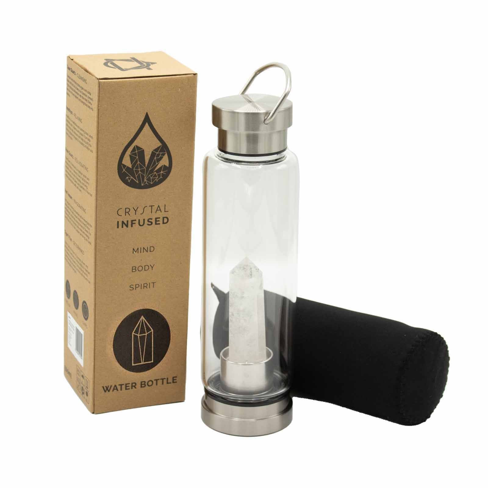 Crystal Infused Glass Water Bottle - Cleansing Clear Quartz - Obelisk - Crystal Infused Glass Bottle 500 ml
