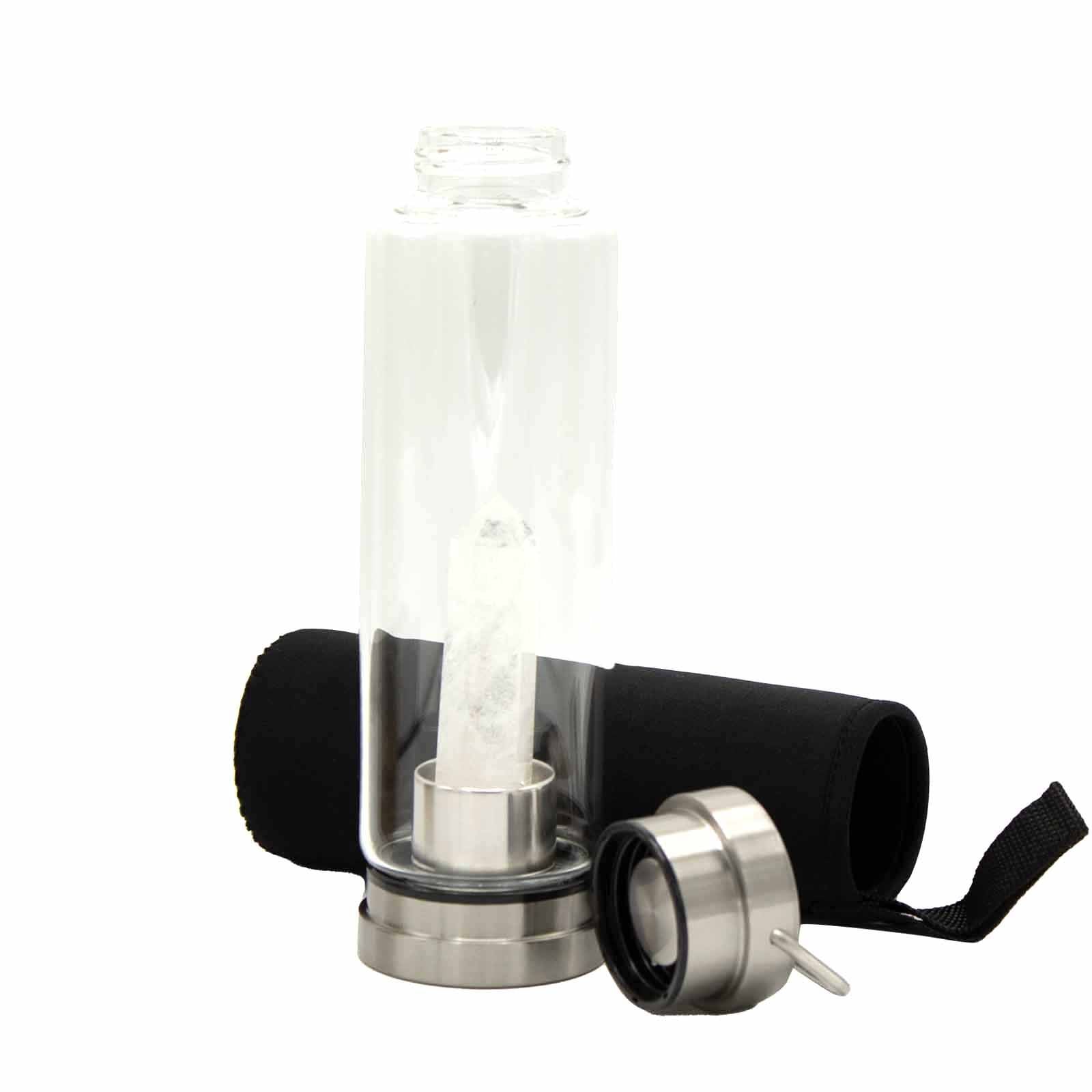 Crystal Infused Glass Water Bottle - Cleansing Clear Quartz - Obelisk - Crystal Infused Glass Bottle 500 ml