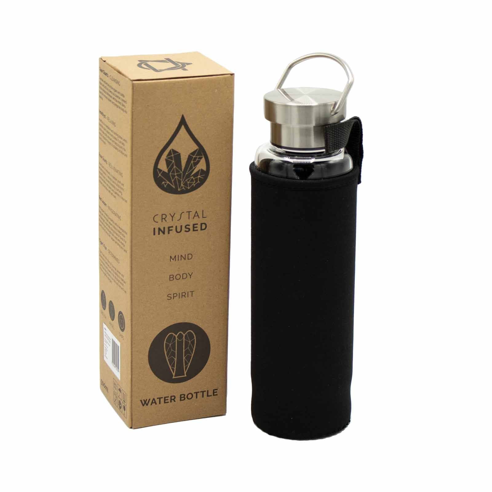 Crystal Infused Glass Water Bottle - Cleansing Clear Quartz - Obelisk - Crystal Infused Glass Bottle 500 ml
