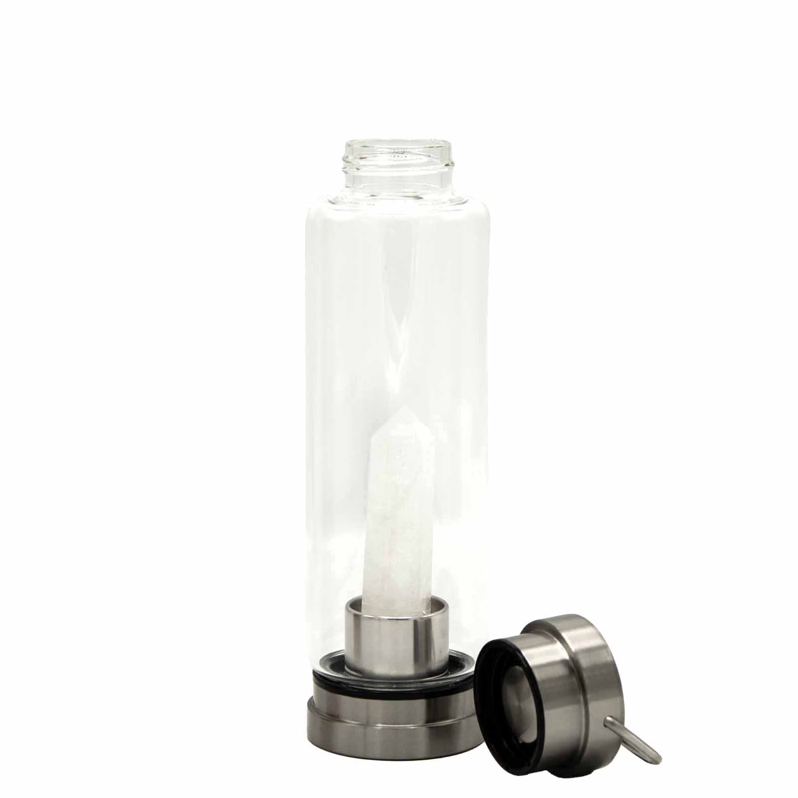 Crystal Infused Glass Water Bottle - Cleansing Clear Quartz - Obelisk - Crystal Infused Glass Bottle 500 ml