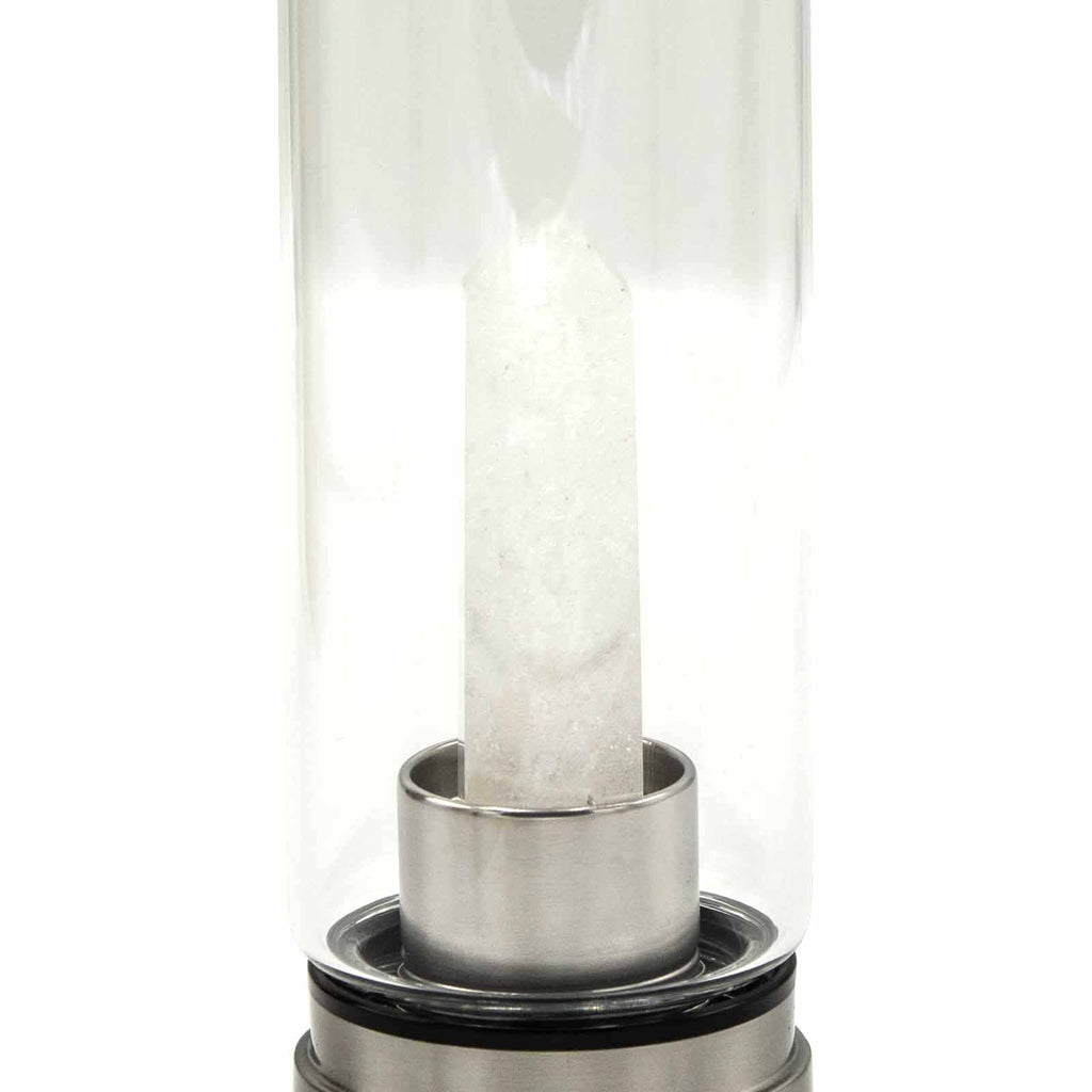 Crystal Infused Glass Water Bottle - Cleansing Clear Quartz - Obelisk - Crystal Infused Glass Bottle 500 ml