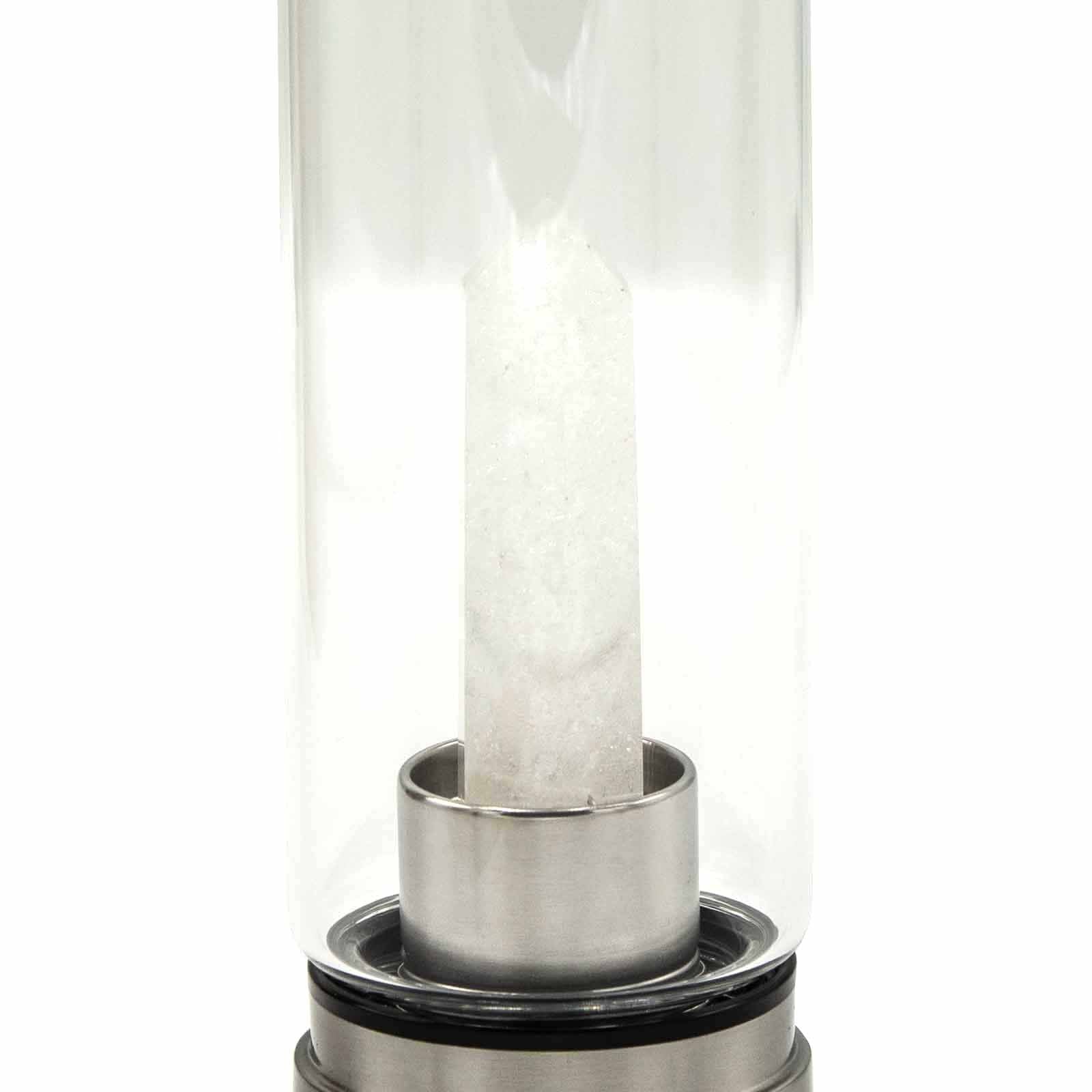 Crystal Infused Glass Water Bottle - Cleansing Clear Quartz - Obelisk - Crystal Infused Glass Bottle 500 ml