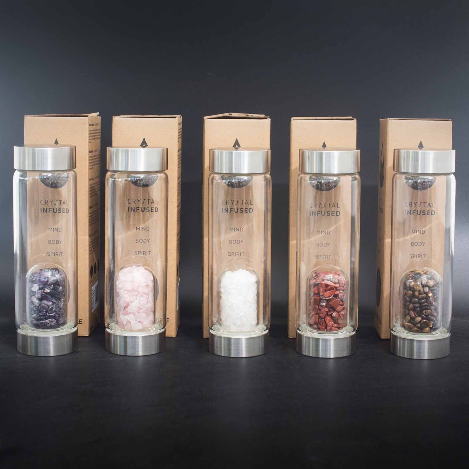 Crystal Infused Glass Water Bottle - Determined Tiger’s Eye - Chips 500 ml
