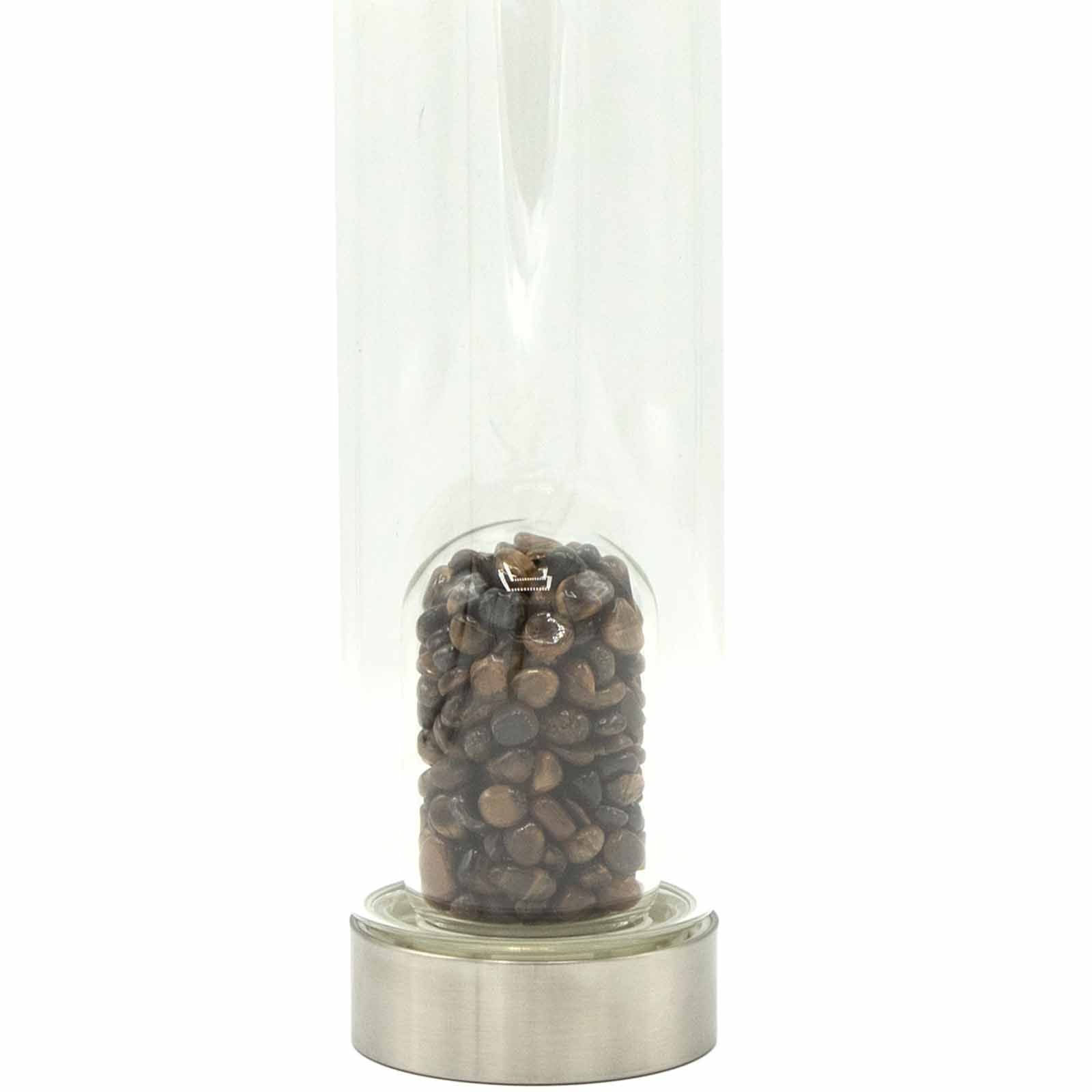 Crystal Infused Glass Water Bottle - Determined Tiger’s Eye - Chips 500 ml