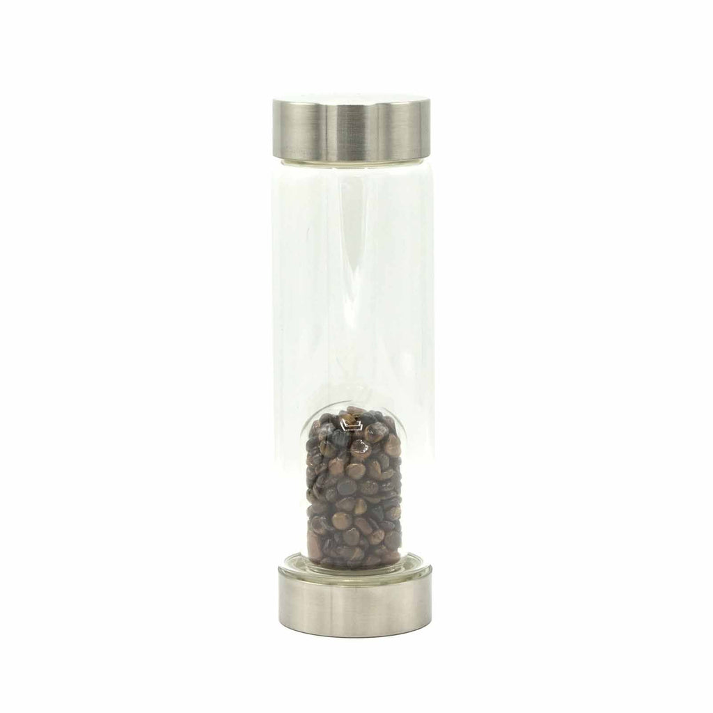 Crystal Infused Glass Water Bottle - Determined Tiger’s Eye - Chips 500 ml
