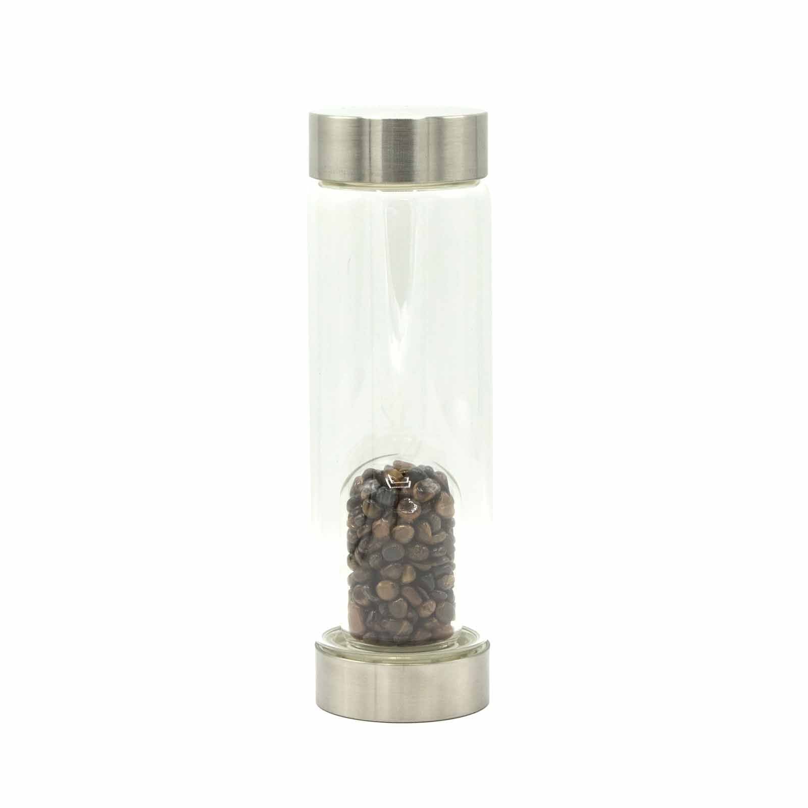 Crystal Infused Glass Water Bottle - Determined Tiger’s Eye - Chips 500 ml