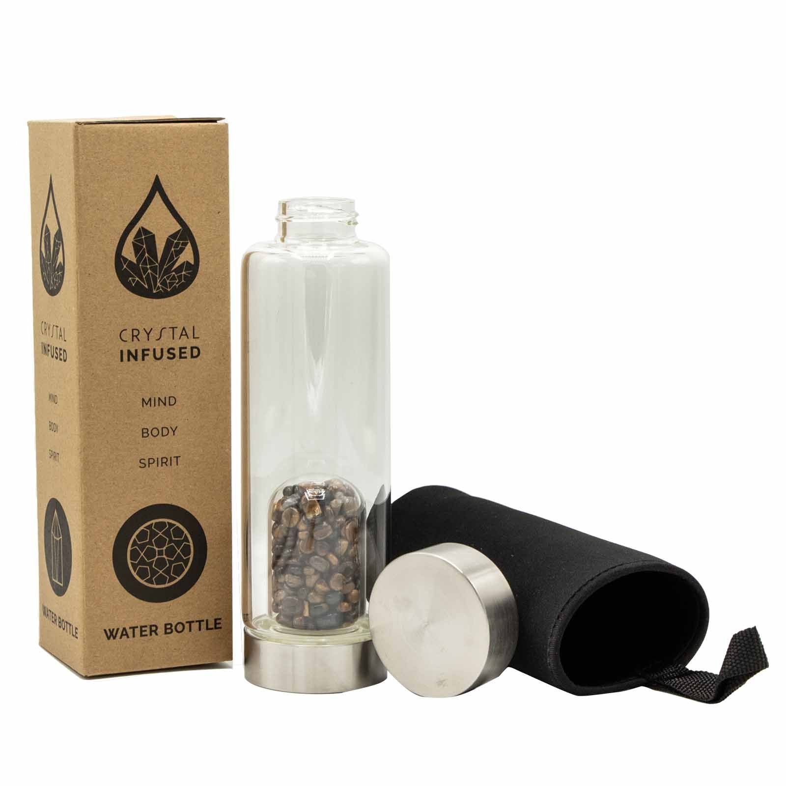 Crystal Infused Glass Water Bottle - Determined Tiger’s Eye - Chips 500 ml
