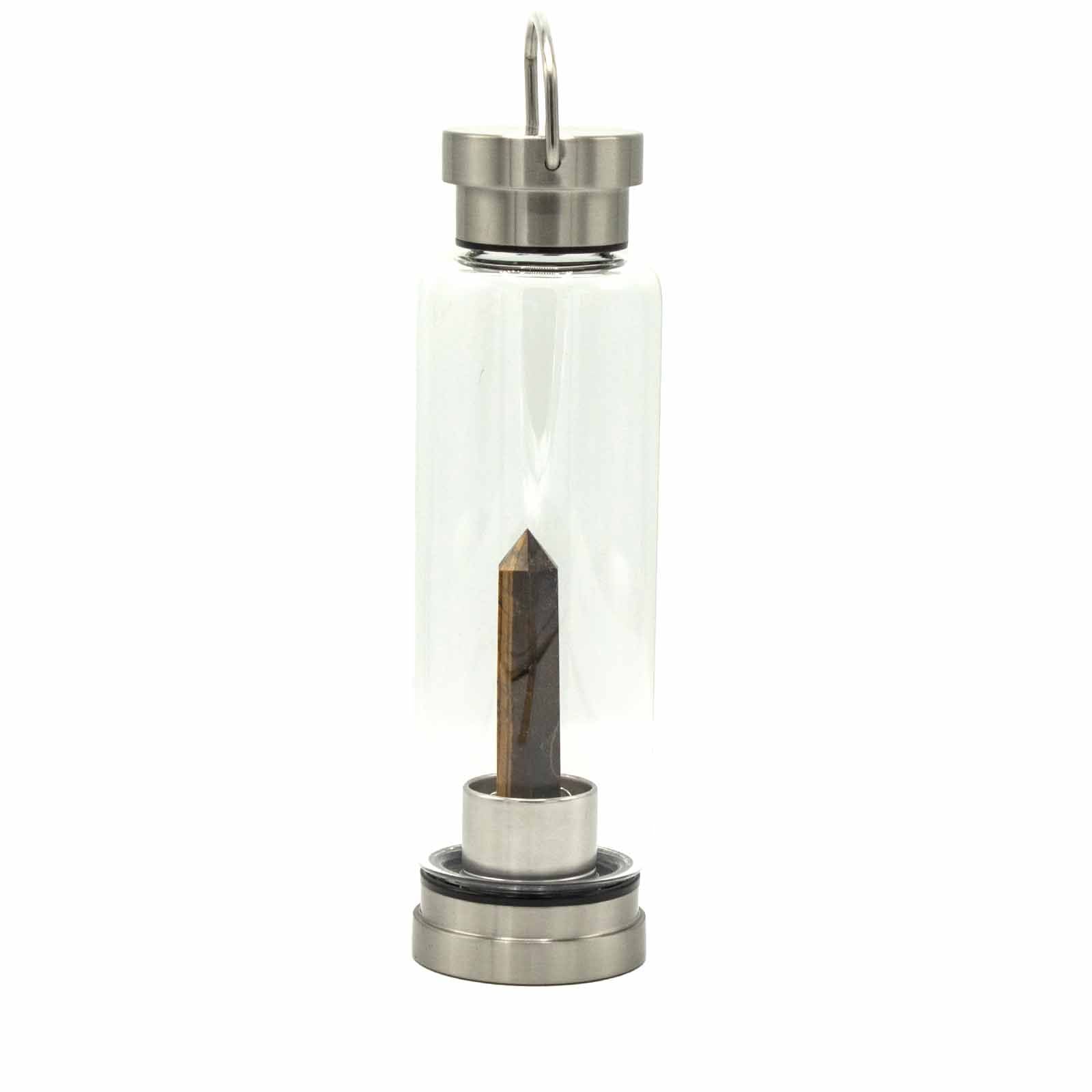 Crystal Infused Glass Water Bottle - Determined Tiger’s Eye - Obelisk - Crystal Infused Glass Bottle 500 ml