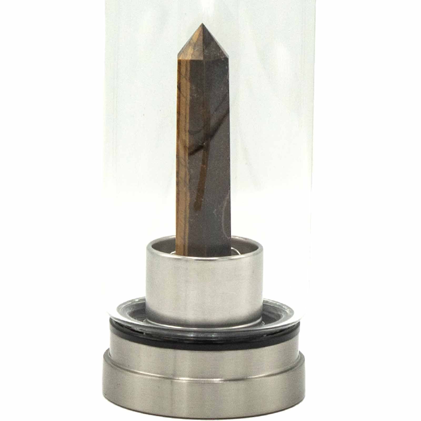 Crystal Infused Glass Water Bottle - Determined Tiger’s Eye - Obelisk - Crystal Infused Glass Bottle 500 ml