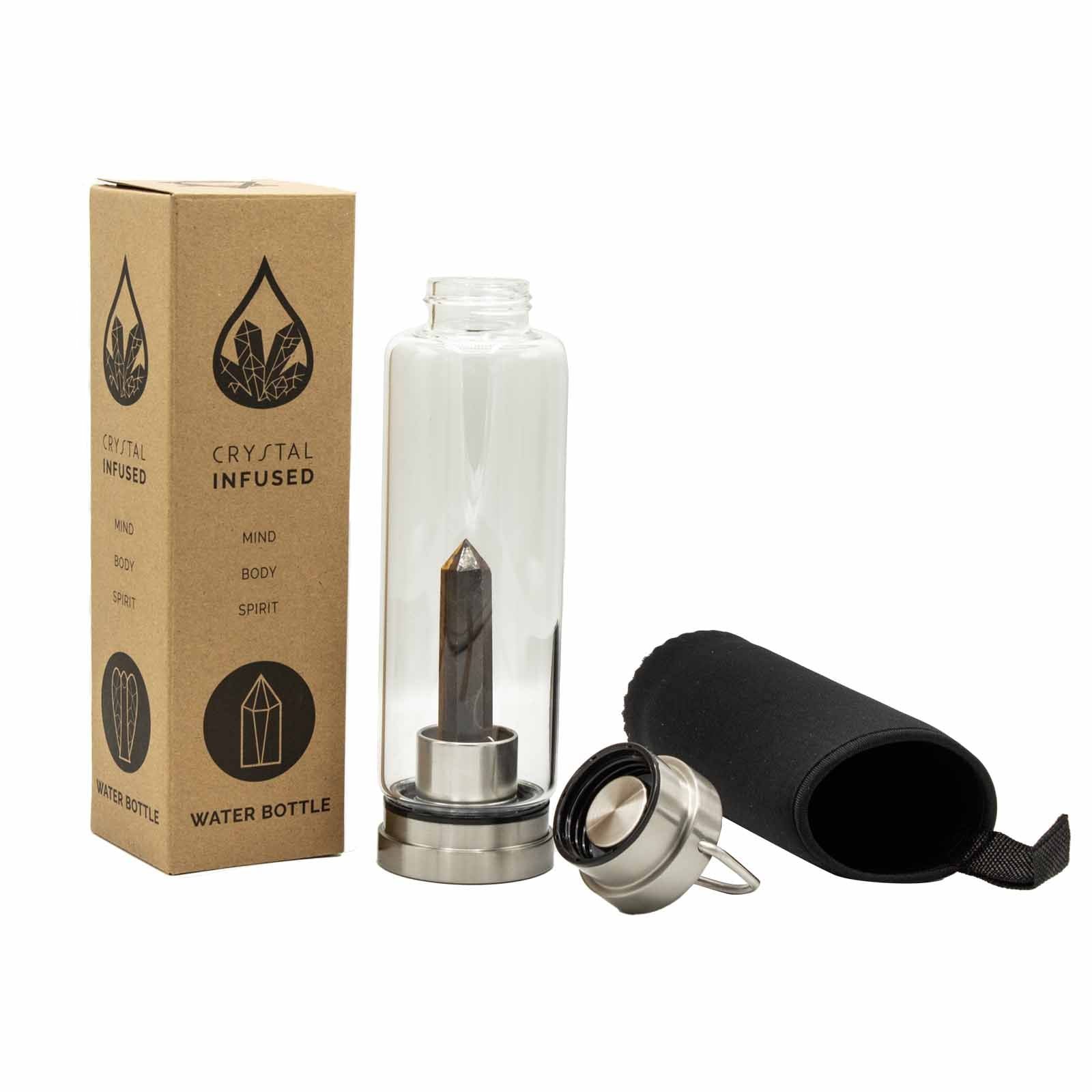 Crystal Infused Glass Water Bottle - Determined Tiger’s Eye - Obelisk - Crystal Infused Glass Bottle 500 ml