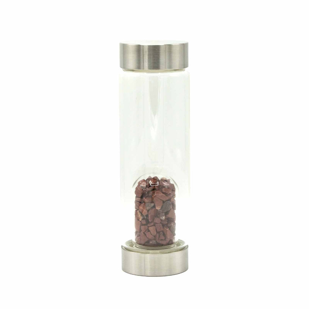 Crystal Infused Glass Water Bottle - Invigorating Red Jasper - Chips 500 ml