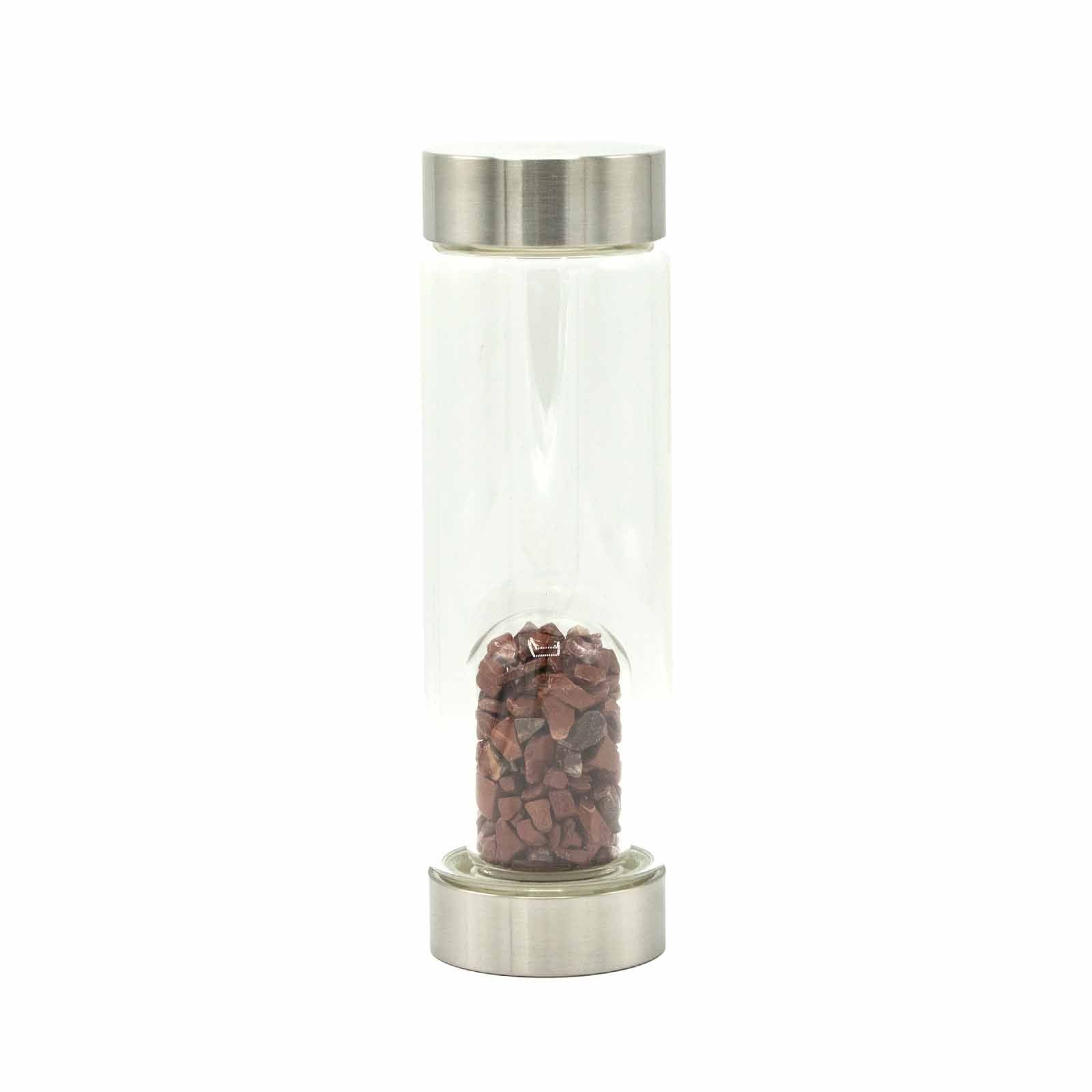 Crystal Infused Glass Water Bottle - Invigorating Red Jasper - Chips 500 ml