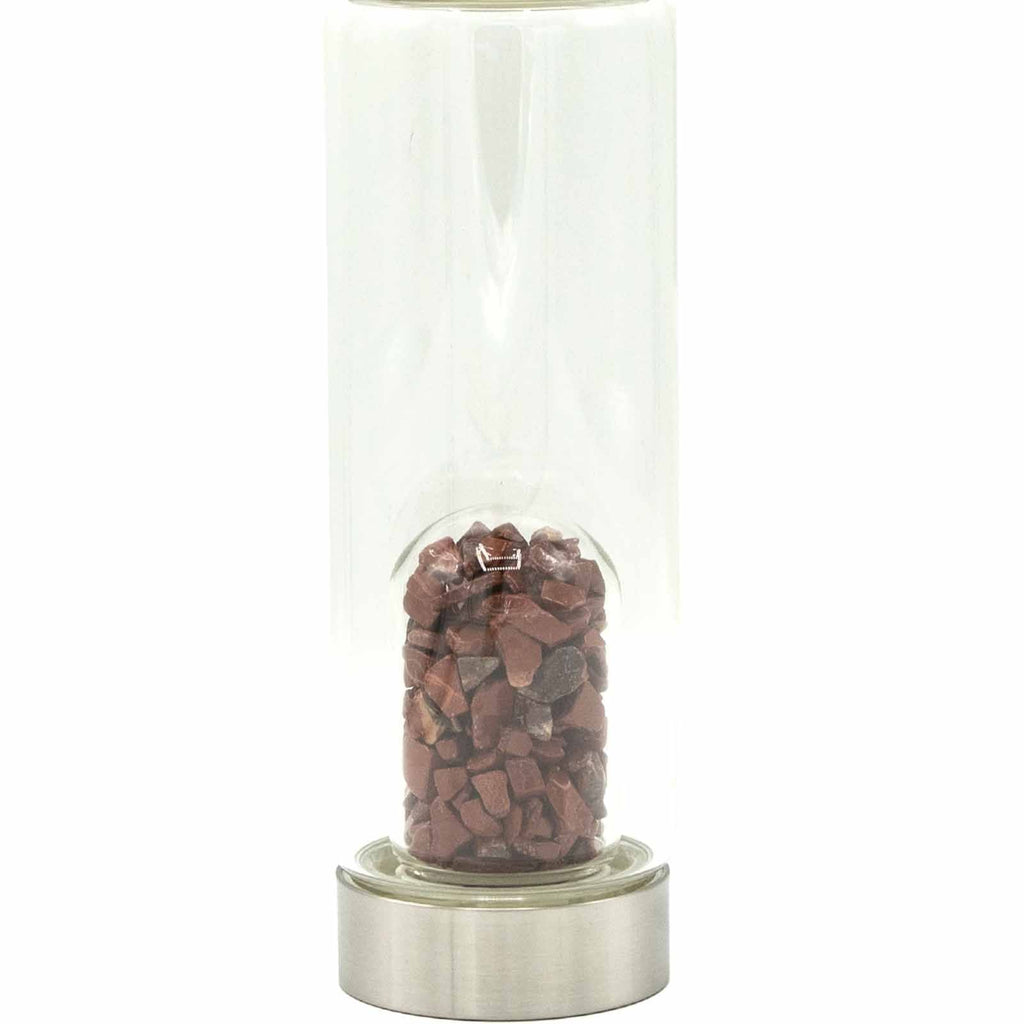 Crystal Infused Glass Water Bottle - Invigorating Red Jasper - Chips 500 ml