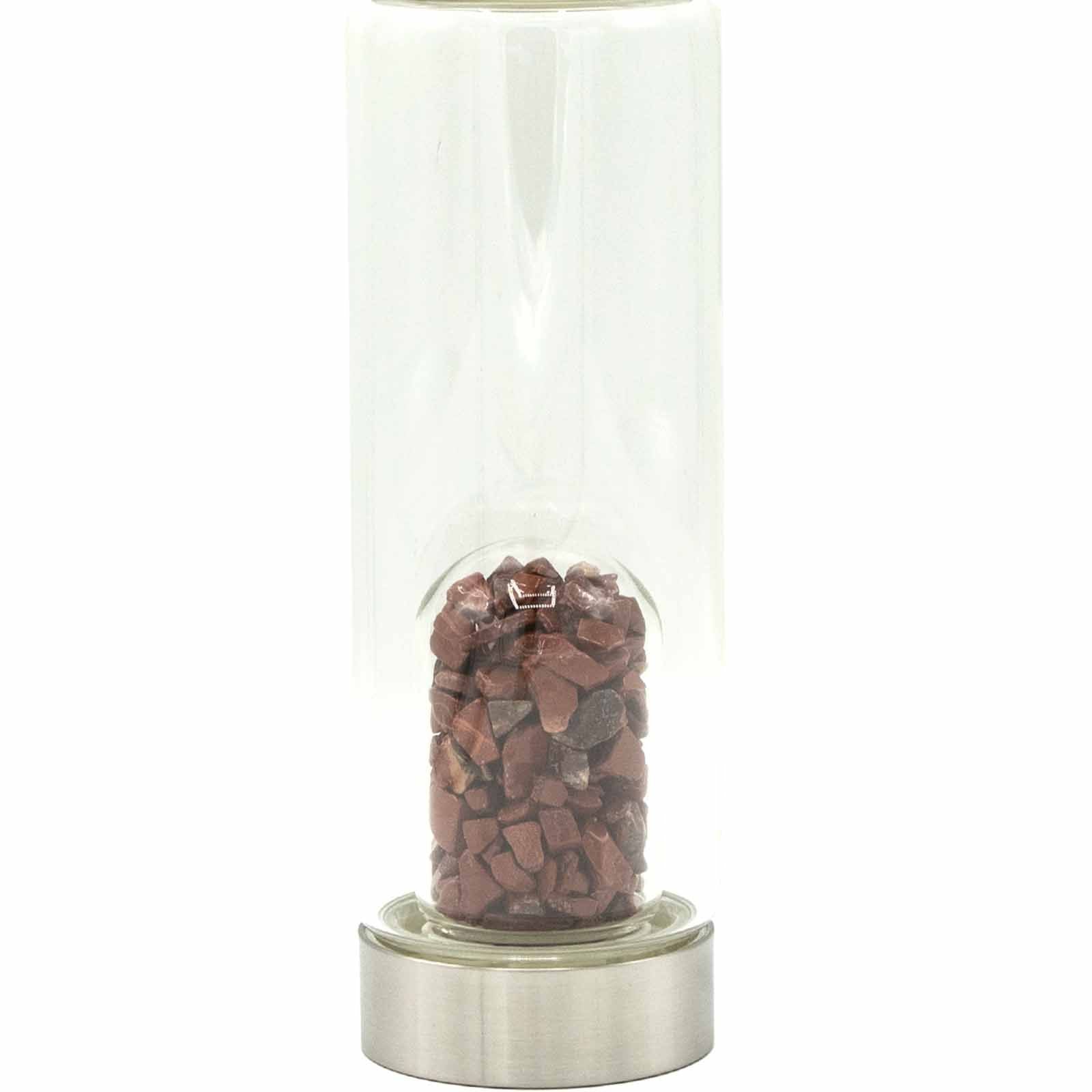 Crystal Infused Glass Water Bottle - Invigorating Red Jasper - Chips 500 ml