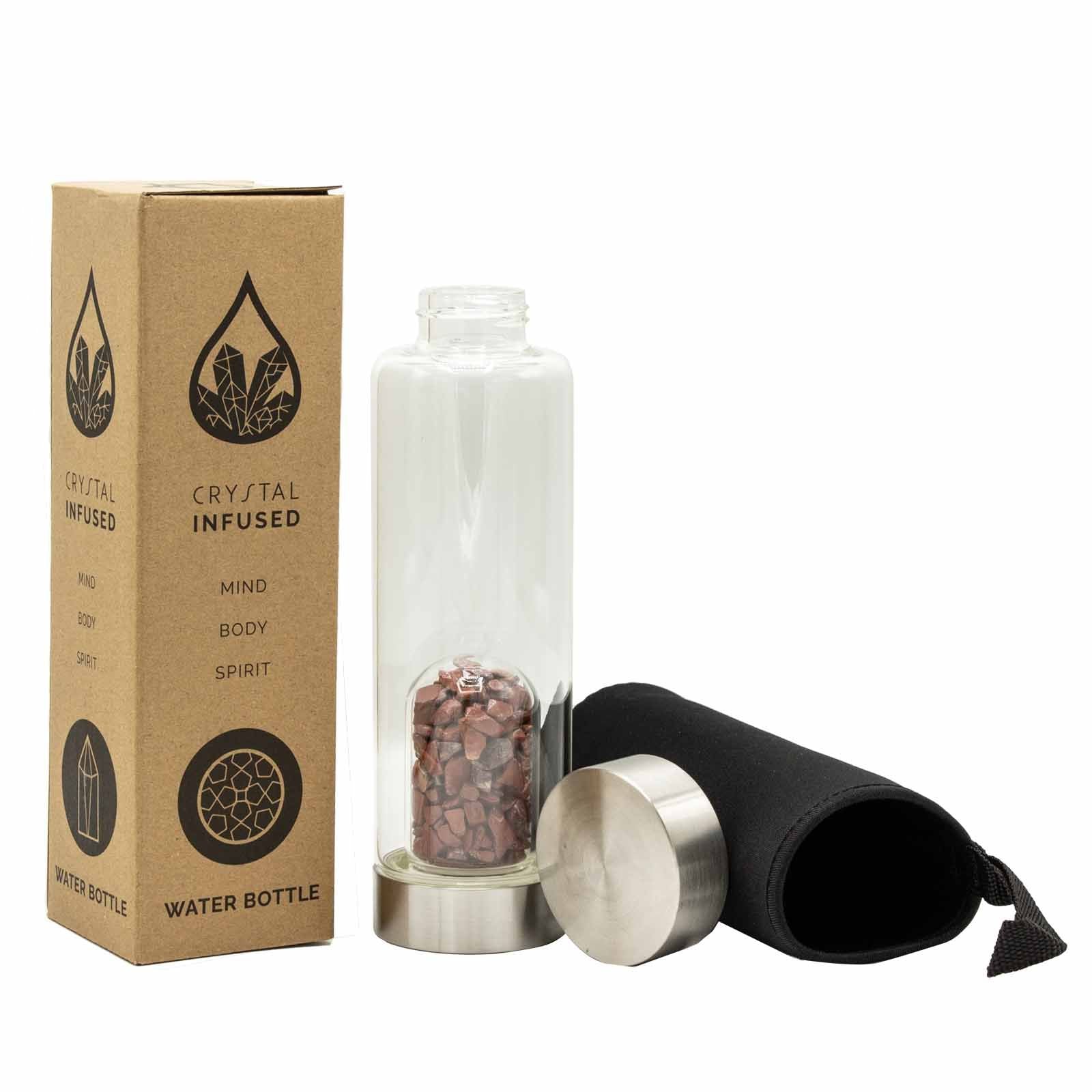 Crystal Infused Glass Water Bottle - Invigorating Red Jasper - Chips 500 ml