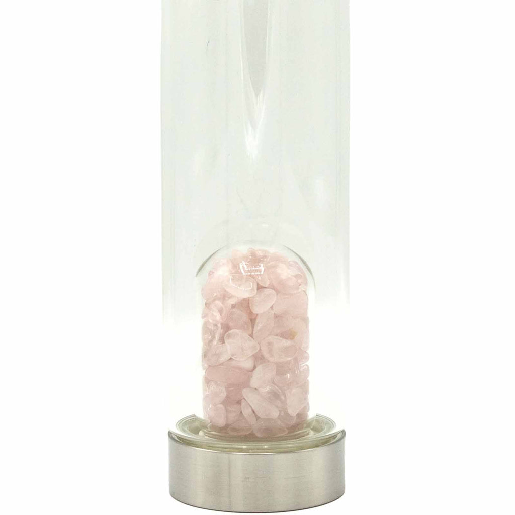 Crystal Infused Glass Water Bottle - Rejuvenating Rose Quartz - Chips 500 ml