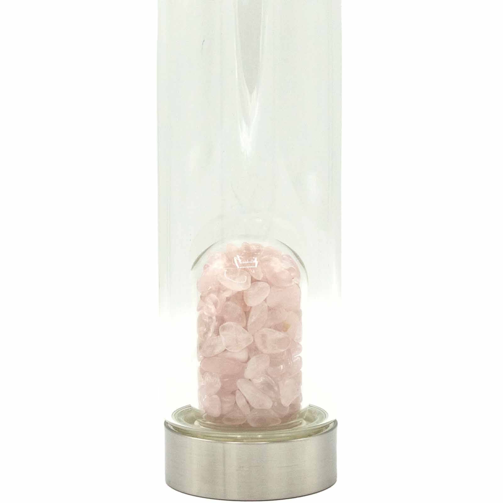 Crystal Infused Glass Water Bottle - Rejuvenating Rose Quartz - Chips 500 ml
