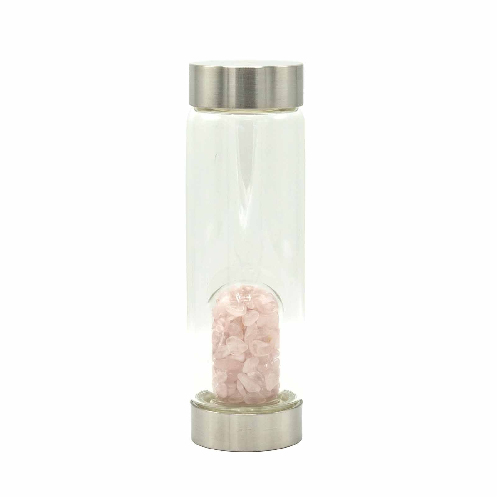 Crystal Infused Glass Water Bottle - Rejuvenating Rose Quartz - Chips 500 ml
