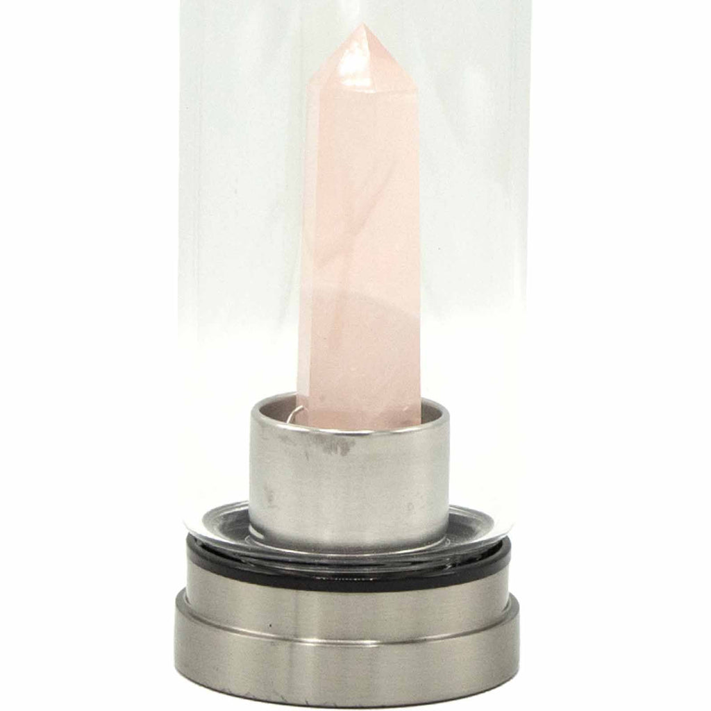 Crystal Infused Glass Water Bottle - Rejuvenating Rose Quartz - Obelisk - Crystal Infused Glass Bottle 500 ml