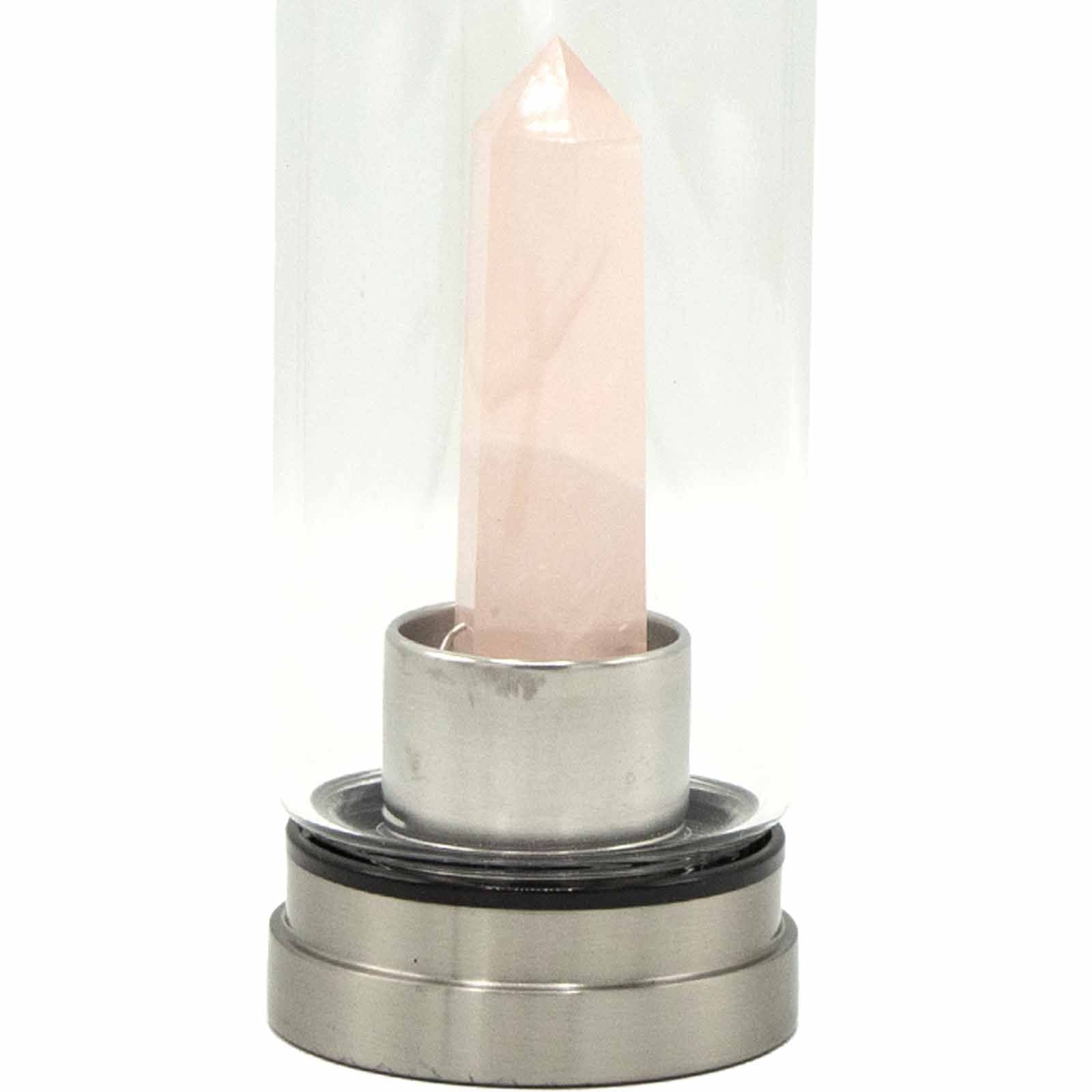 Crystal Infused Glass Water Bottle - Rejuvenating Rose Quartz - Obelisk - Crystal Infused Glass Bottle 500 ml