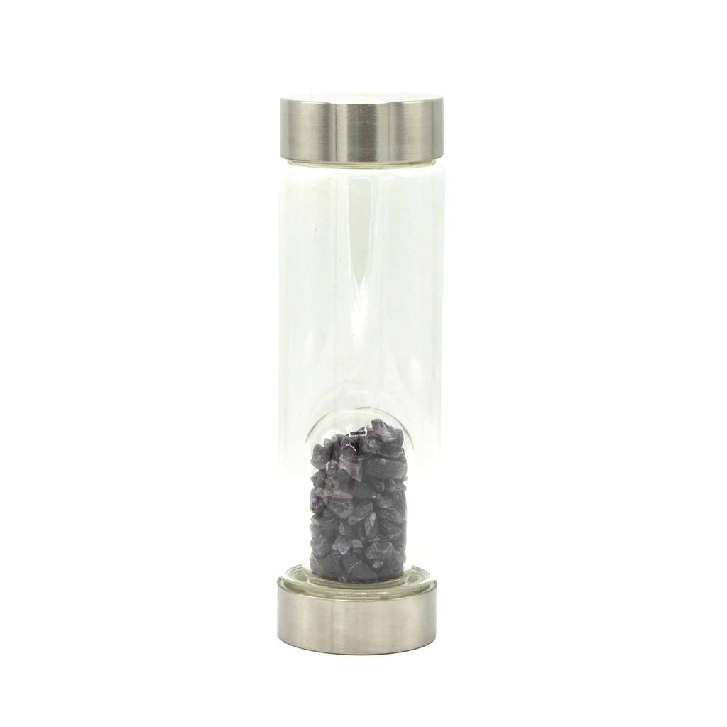 Crystal Infused Glass Water Bottle - Relaxing Amethyst - Chips 500 ml