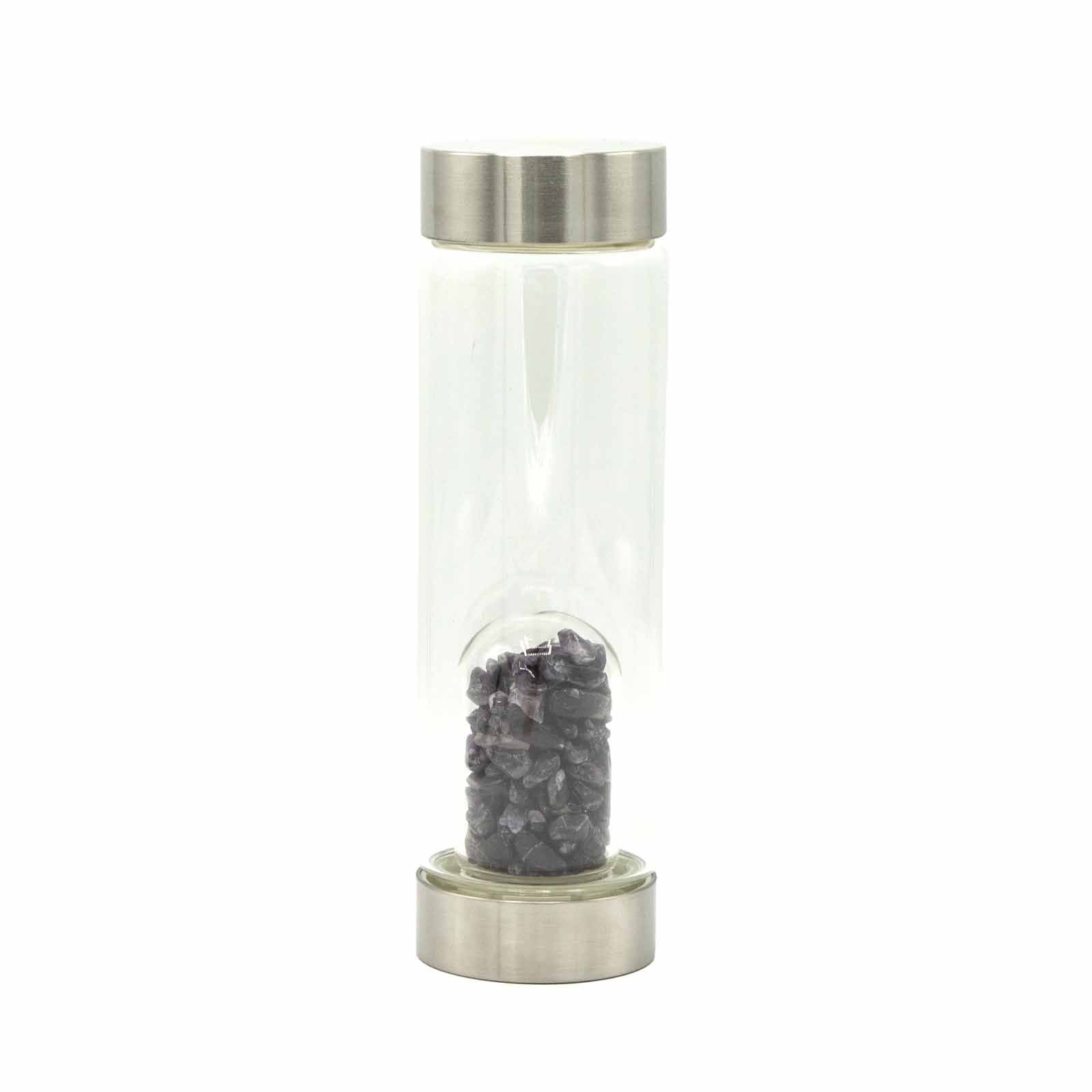 Crystal Infused Glass Water Bottle - Relaxing Amethyst - Chips 500 ml