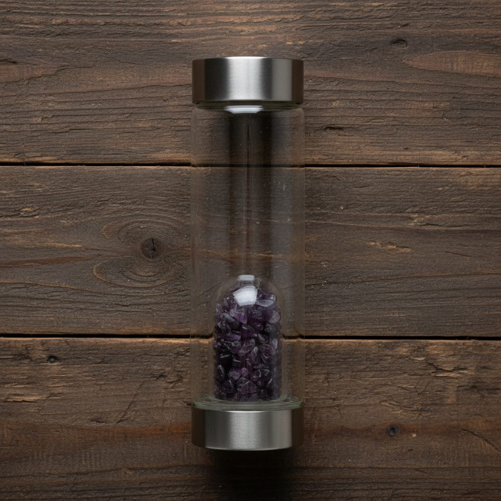 Crystal Infused Glass Water Bottle - Relaxing Amethyst - Chips 500 ml