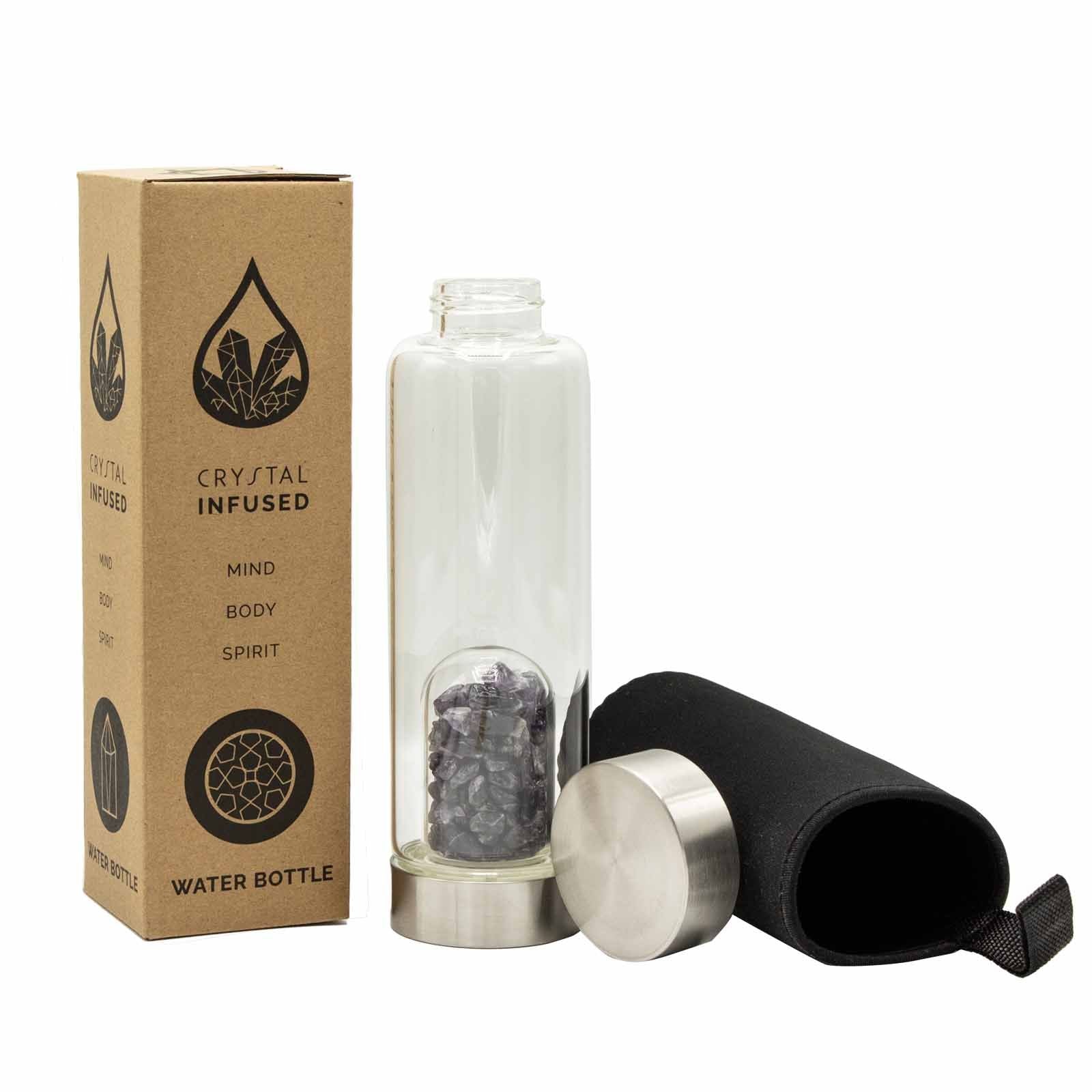 Crystal Infused Glass Water Bottle - Relaxing Amethyst - Chips 500 ml