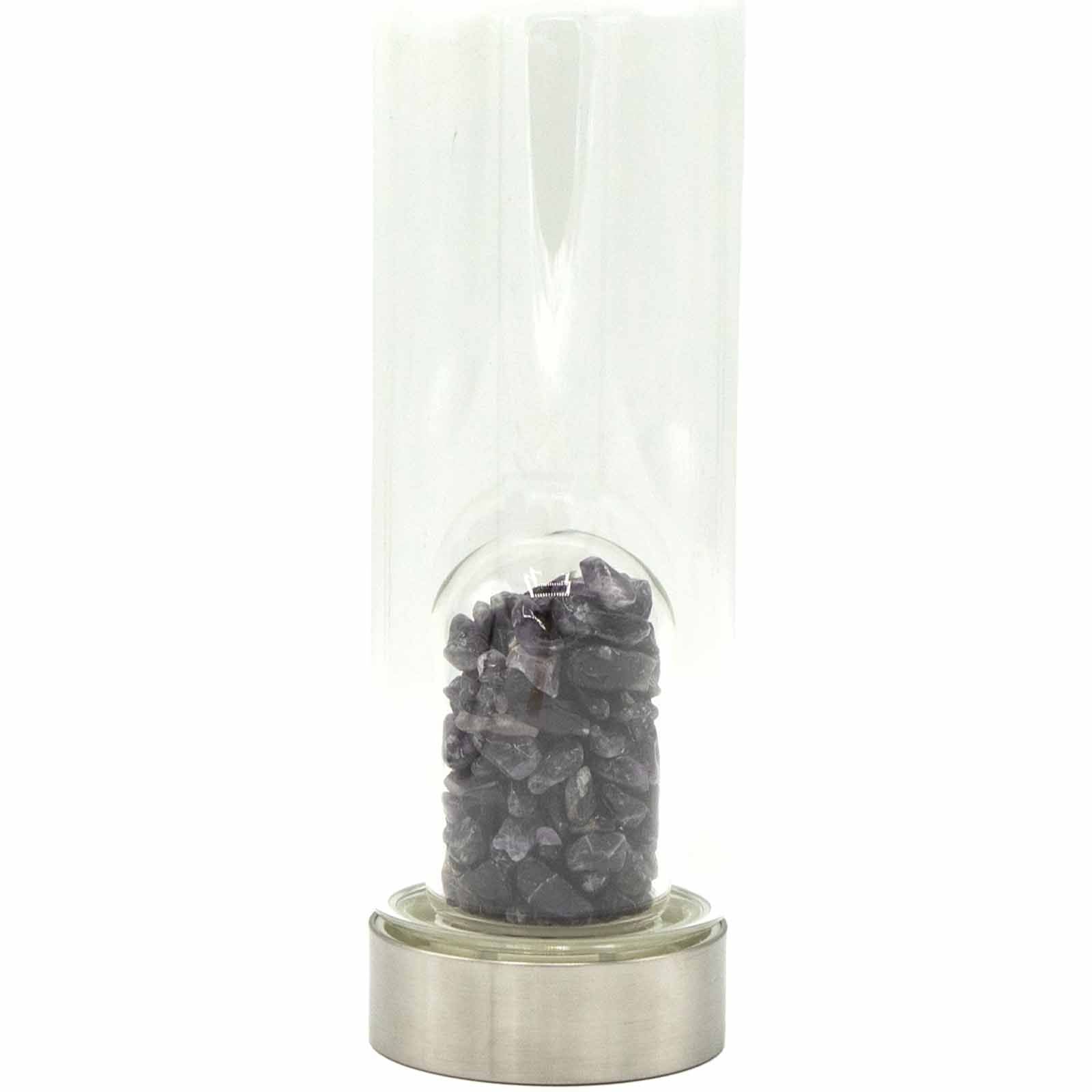 Crystal Infused Glass Water Bottle - Relaxing Amethyst - Chips 500 ml