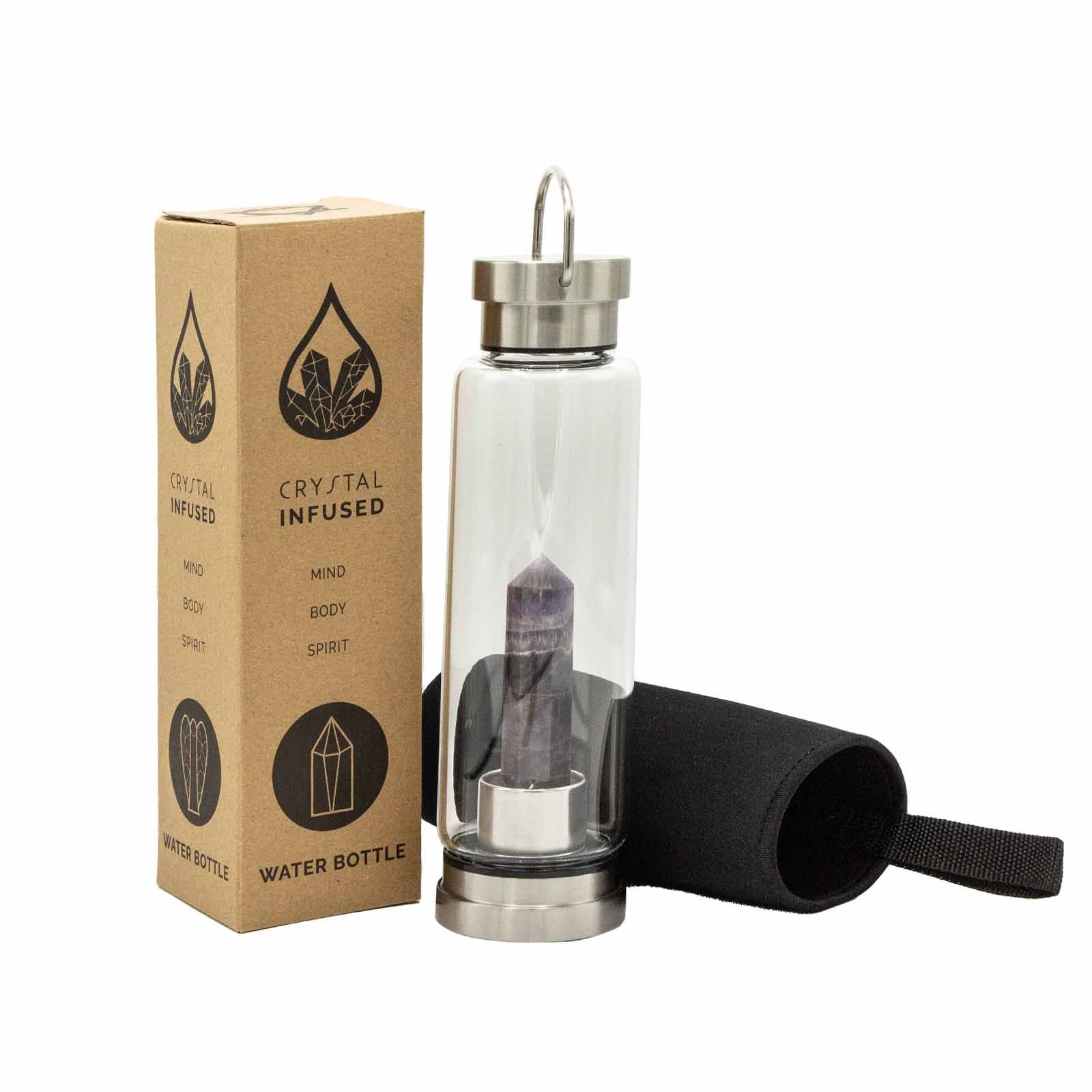 Crystal Infused Glass Water Bottle - Relaxing Amethyst - Obelisk - Crystal Infused Glass Bottle 500 ml