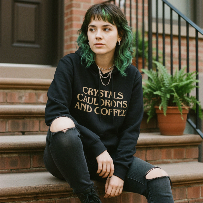 Crystals Cauldrons and Coffee Hoodie - Heavy Blend Cotton