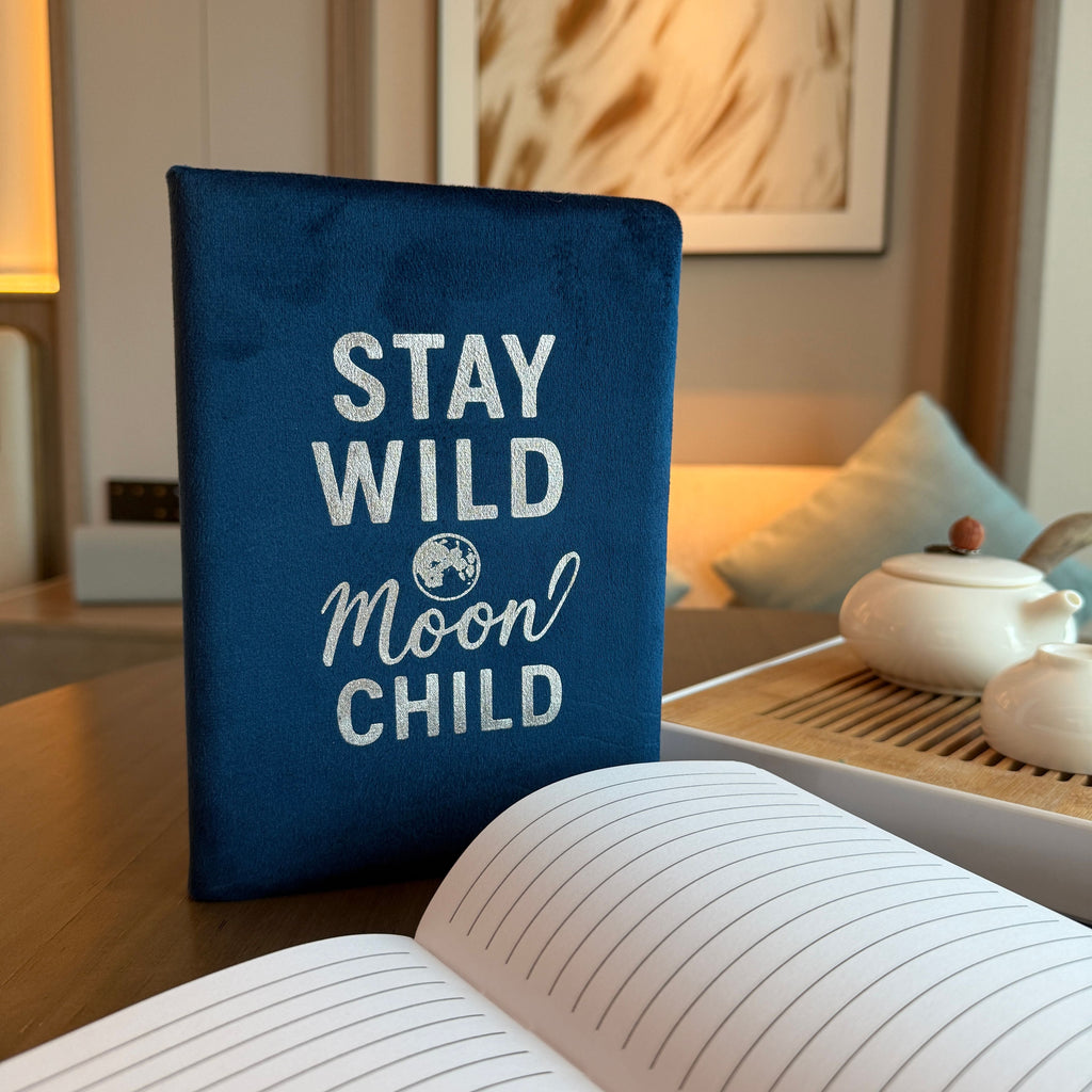 Dark Blue Velvet Notebook - 80 pages - Stay Wild Moon Child Wellness & Gratitude Notebooks