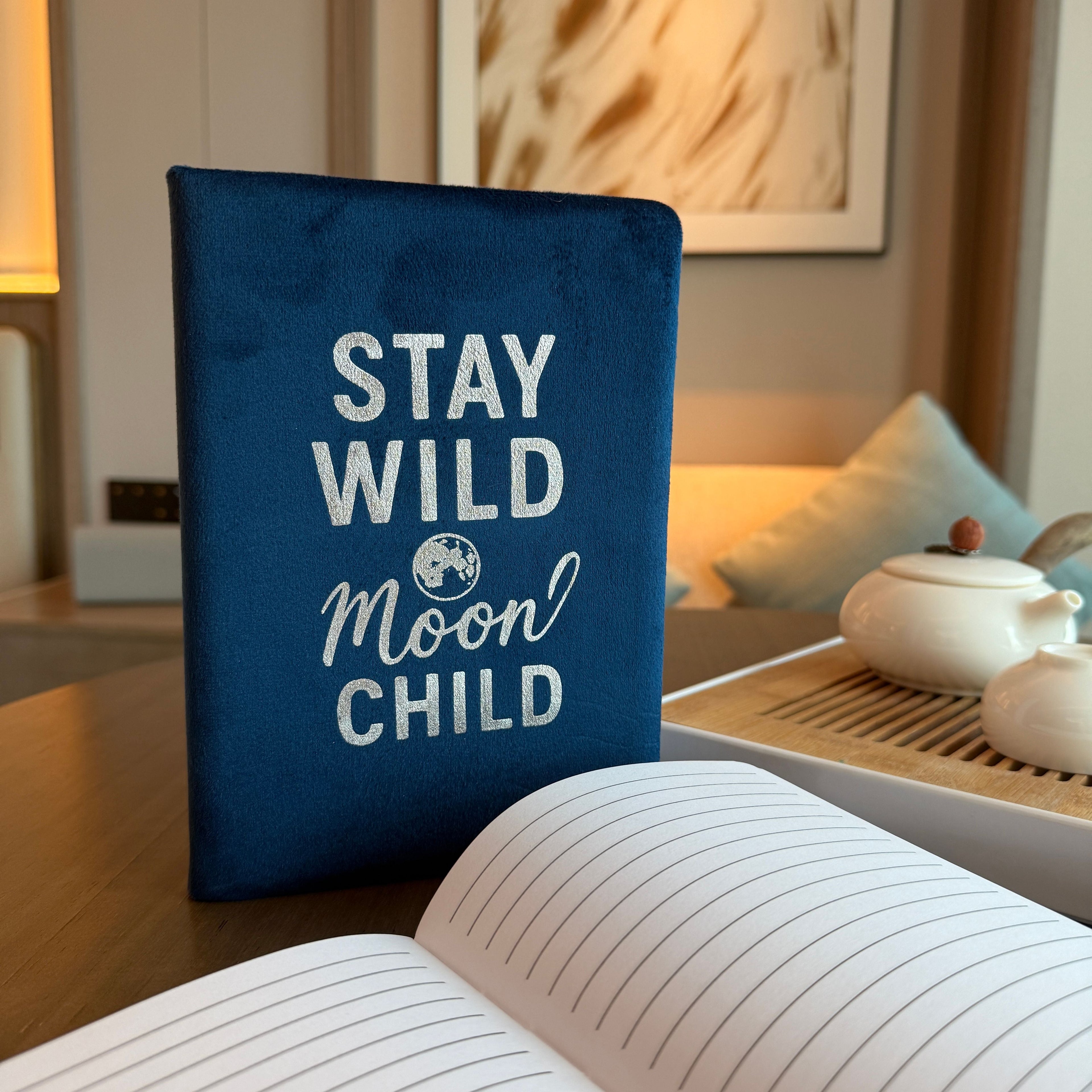 Dark Blue Velvet Notebook - 80 pages - Stay Wild Moon Child Wellness & Gratitude Notebooks